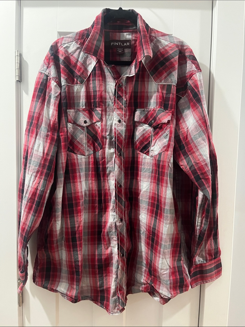 Pintlar Western Cowboy Rodeo Hillbilly XXL Red & Black Plaid Pearl Snap Shirt